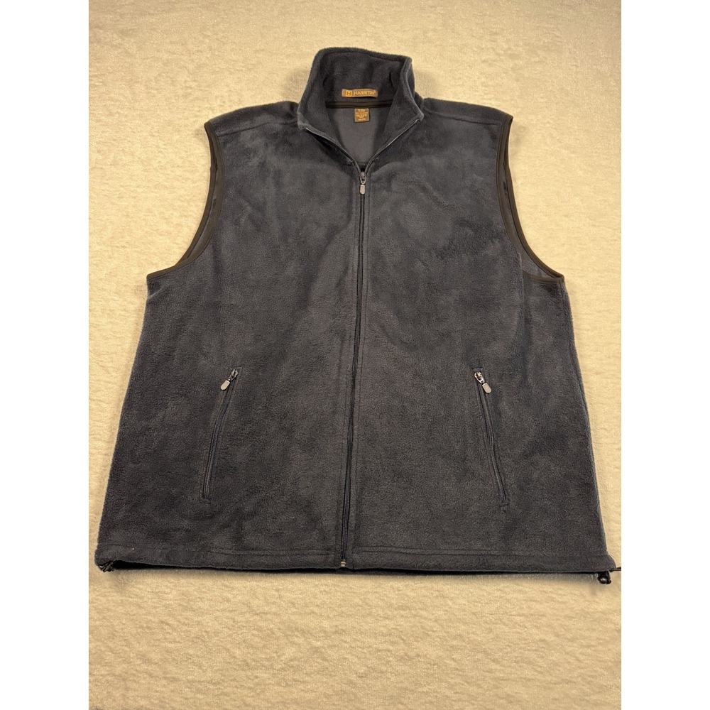 Harriton Navy Blue Fleece Vest‎ Full Zip Pockets Men's 2XL